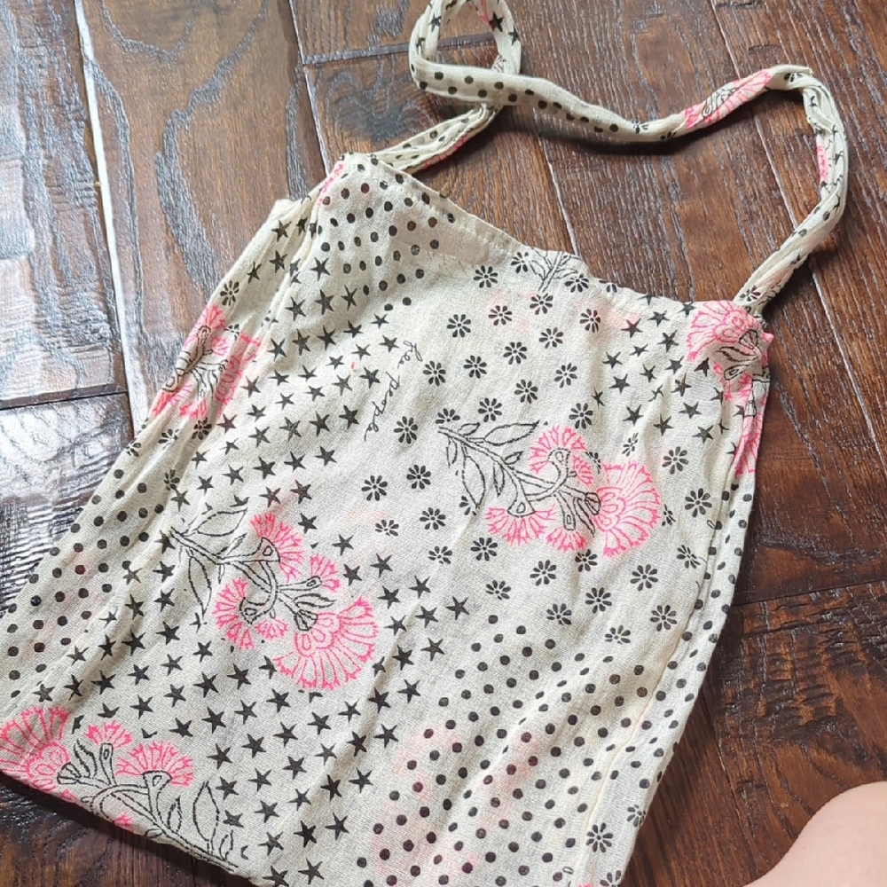 FREE PEOPLE I Pink & Black Print Shopping Shopper Lightweight Gauze Tote Bag